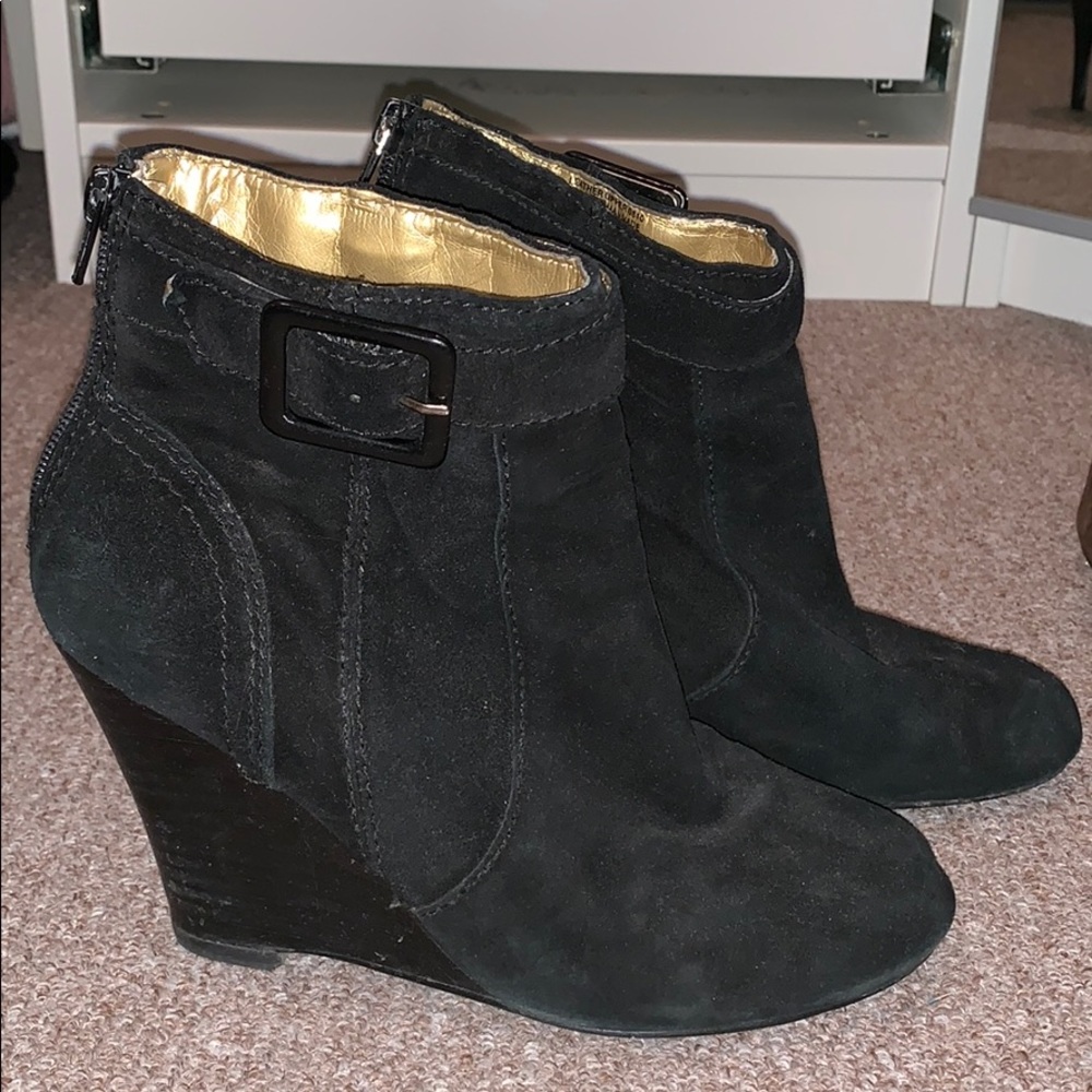 Nine West Suede black wedge booties